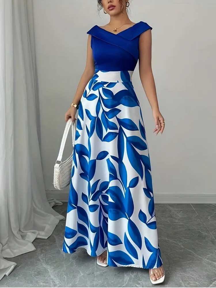 غوب نسائي أنيق بطبعة زهور مع جيوب، مناسب للارتداء الصيفي كاجوال