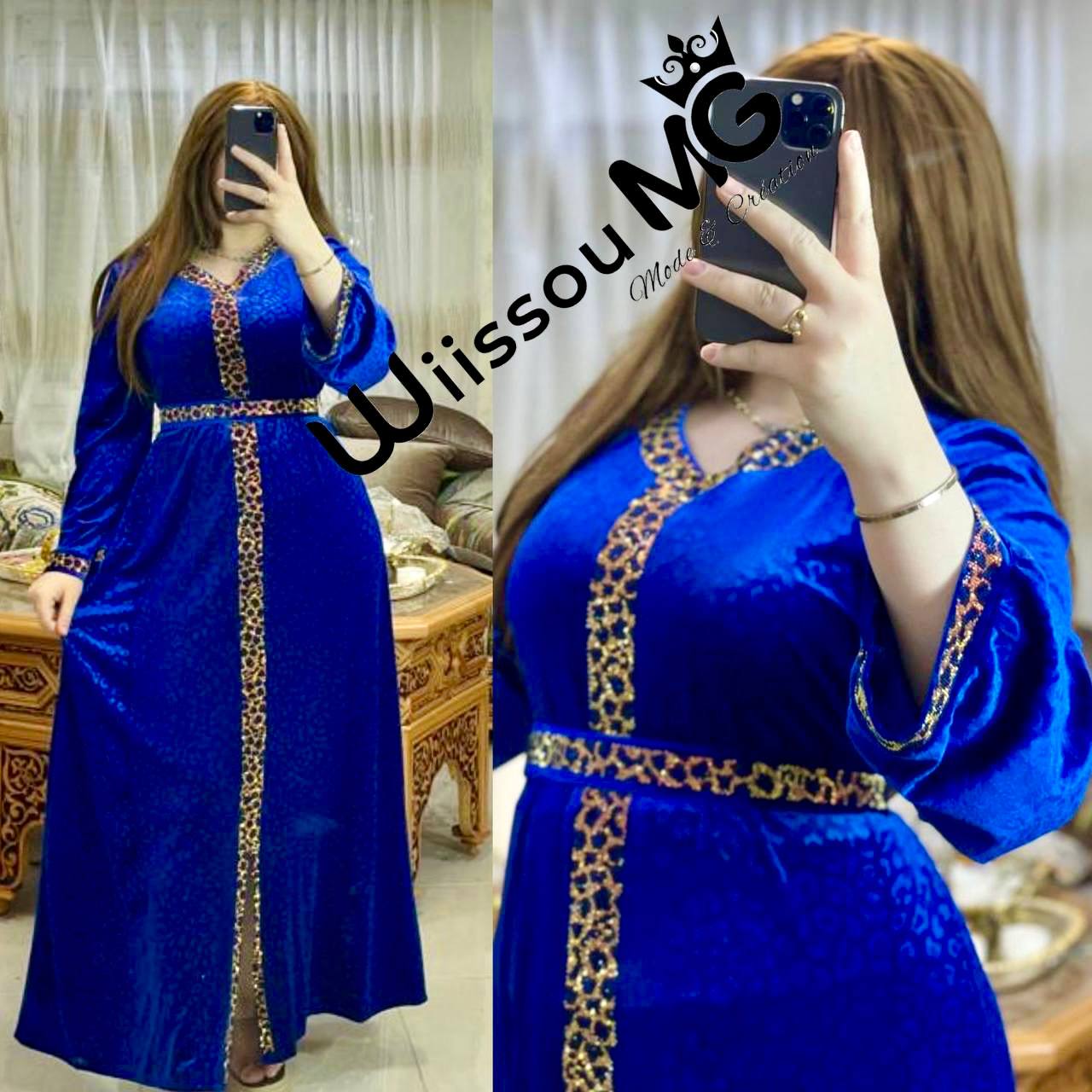 قفطان خفيف 😍 بالحزام قماش : قطيفة محفرة مقاسات : M l xl xxl السعر : 270 الف سيري فيه 4 قطع منتوج محلي 🫶💕 آخر4 قطعة ♥️